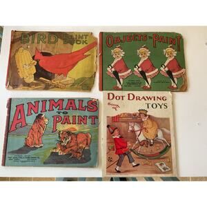 1910’s Antique Color Books & Drawing Book Bundle of 4 Rough Condition